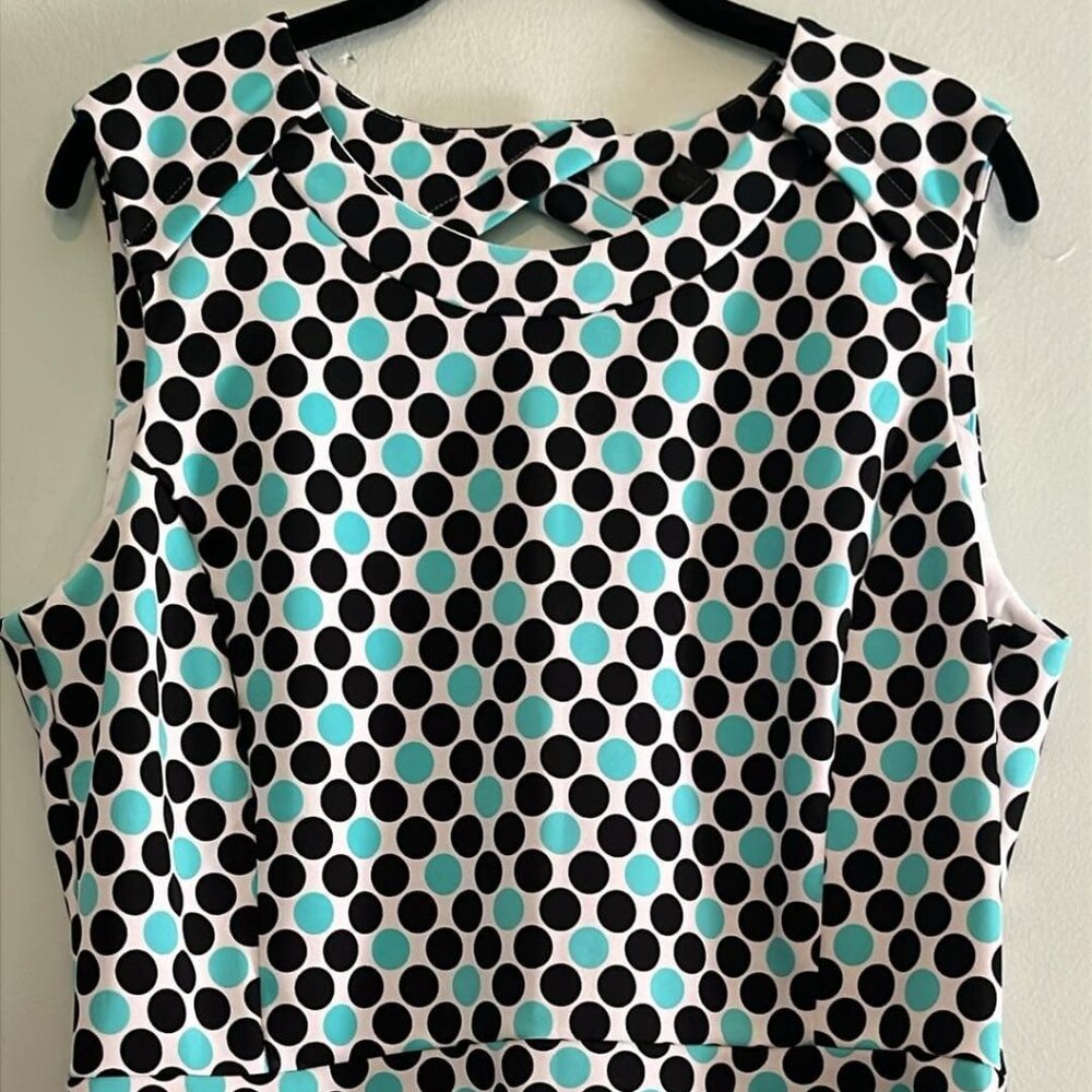 Worthington Sleeveless Peplum Top SZ XL Polka Dots Keyhole Back Office to Dinner